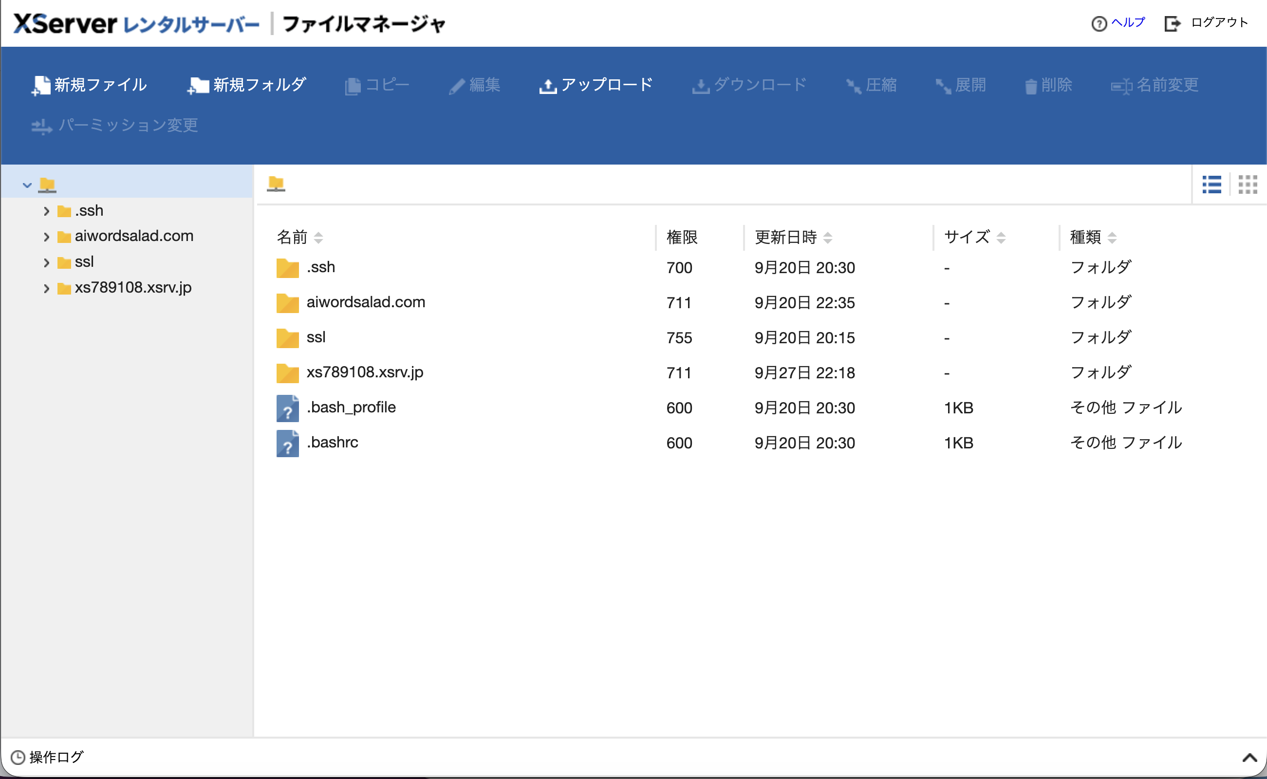 XServerのファイルマネージャーへログインした直後の画面